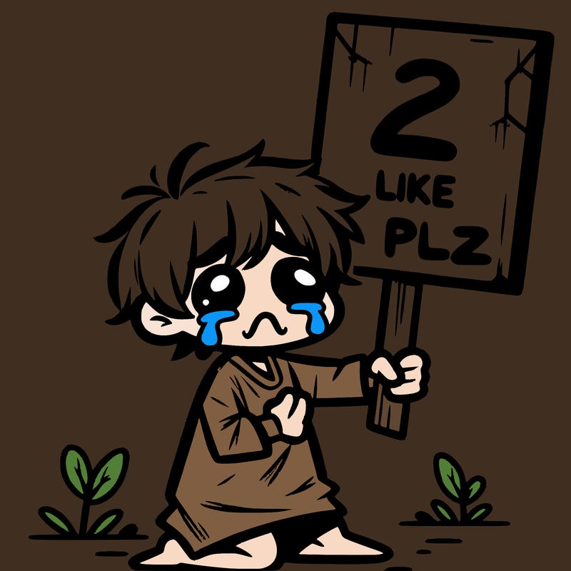 small poor toddler crying with sign that says 2 like plz