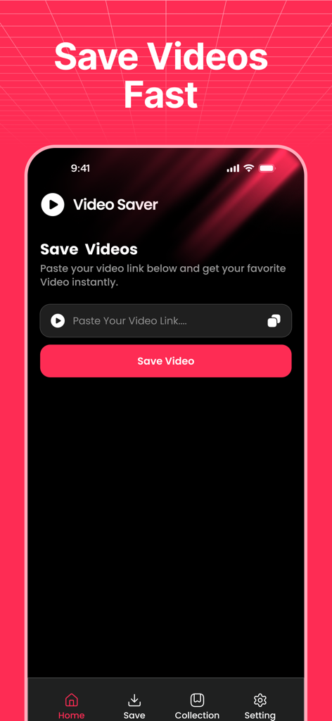 TikSave : Save videos - TikSave mobile app home screen for pasting video links and saving videos