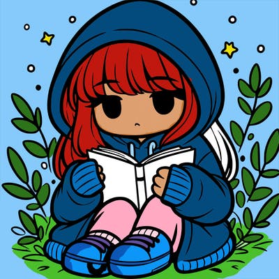 girl in oversized hoodie reading a book