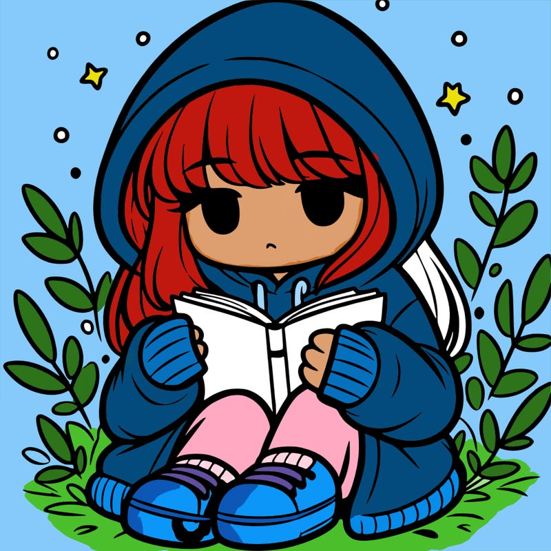 girl in oversized hoodie reading a book