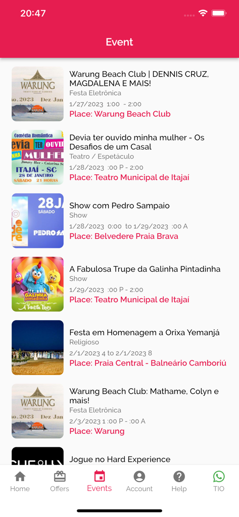 Movimenta BC - Agenda de eventos no aplicativo Movimenta BC com shows e festas locais