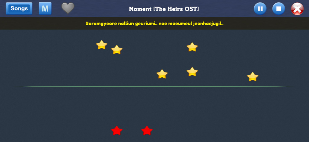 Piano Music & Songs - Gamified stars mode and lyrics interface in the Piano Music and Songs app