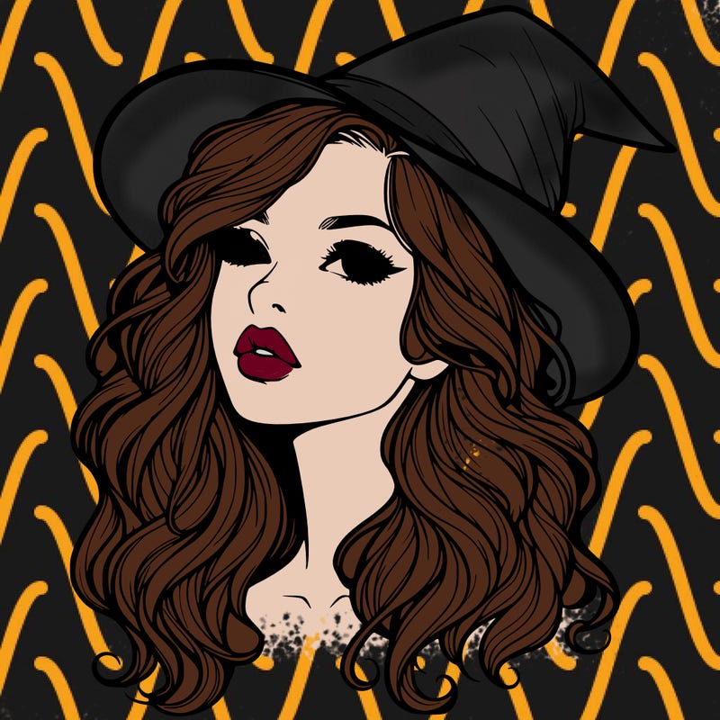 realistic witch girl with wavy hair and lips