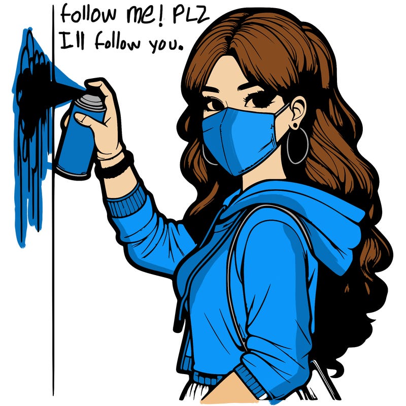 realistic girl with mask spray painting a wall