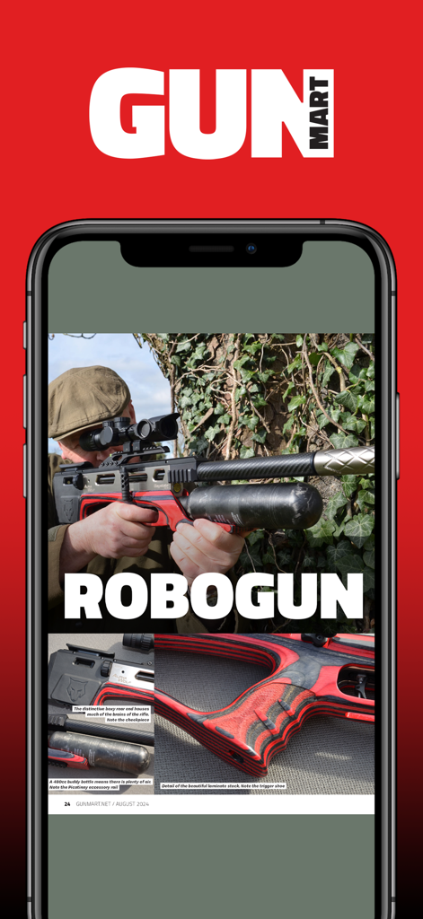 GunMart Magazine - GunMart Magazine app showing a detailed air rifle review article titled Robogun