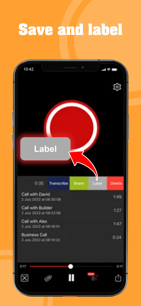 Interfaccia dell'app Registratore di Chiamate che mostra la funzione di salvataggio ed etichettatura per organizzare le registrazioni delle telefonate.