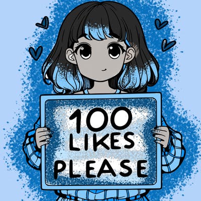 a girl holding a sign saying 100 likes please