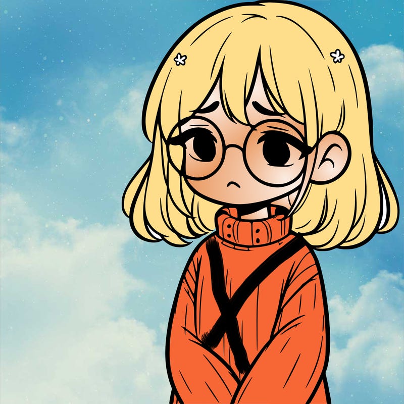 sad girl with glasses in a sweater