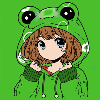 a cute teenage girl wearing a frog hoodie