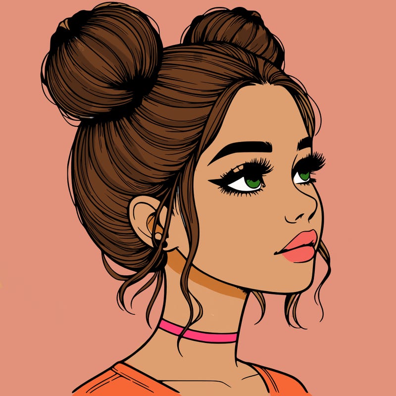 realistic girl with buns on the top of her head