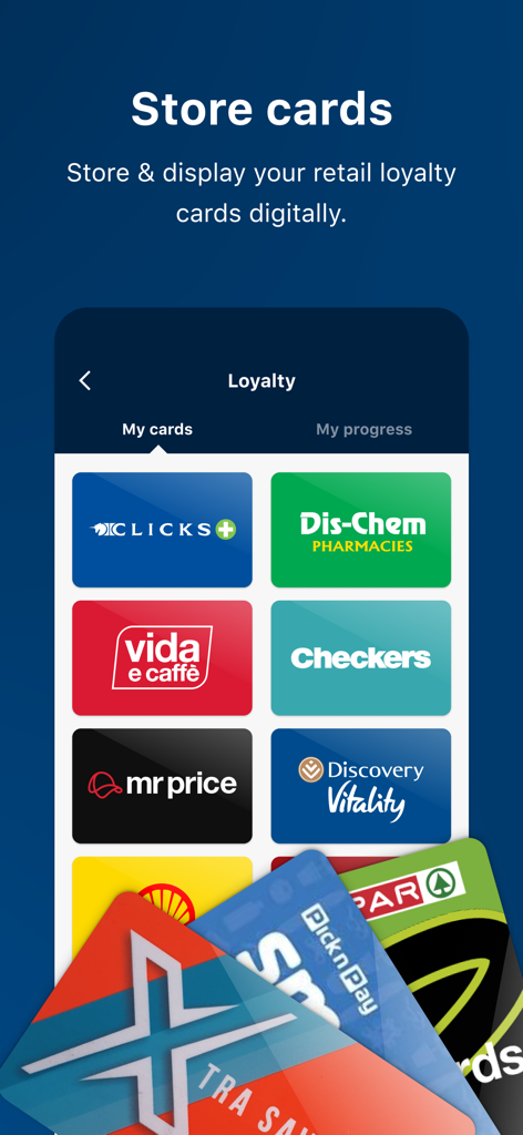 Zapper™ QR Payments & Rewards - Interface of the Zapper app showing digital versions of retail loyalty cards from various brands.