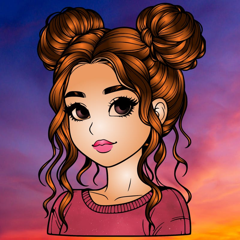 realistic girl with two buns in her hair