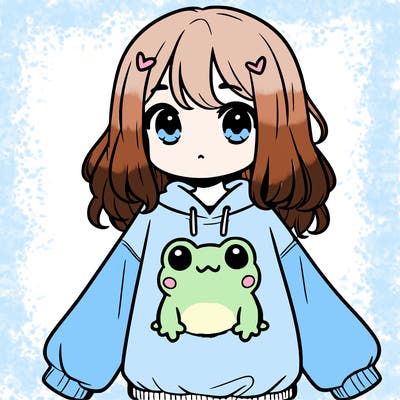 girl wearing frogging sweatshirt