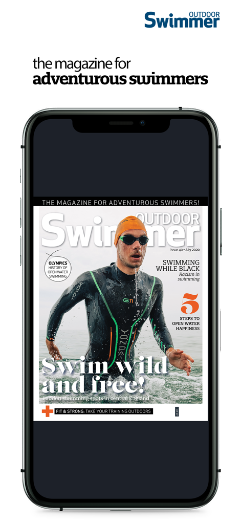 Outdoor Swimmer - Digital cover of Outdoor Swimmer magazine on a smartphone screen.