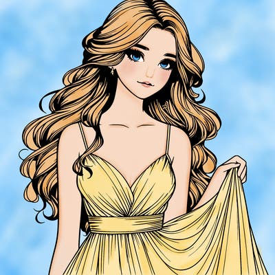 realistic girl in flowy silky prom dress