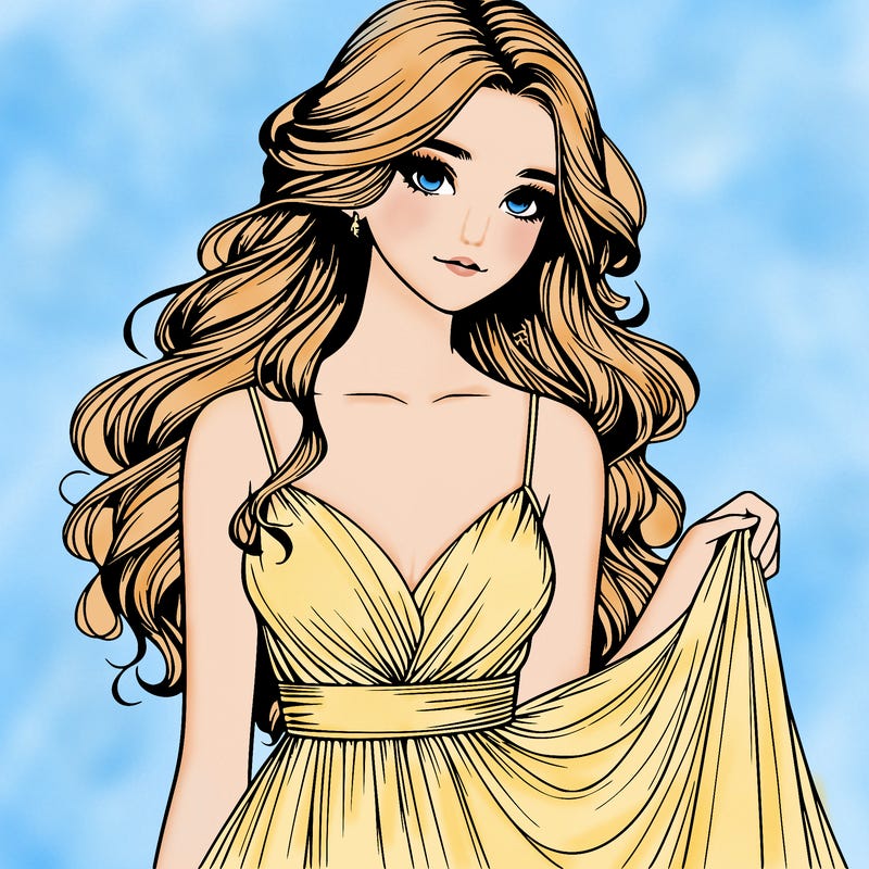 realistic girl in flowy silky prom dress