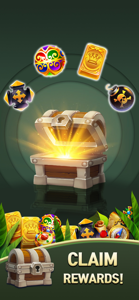 Glowing treasure chest with game rewards and boosters in Jewel Blast Temple