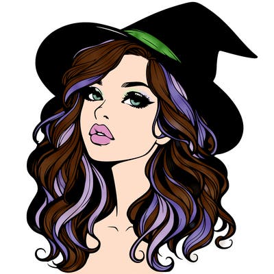 realistic witch girl with wavy hair and lips