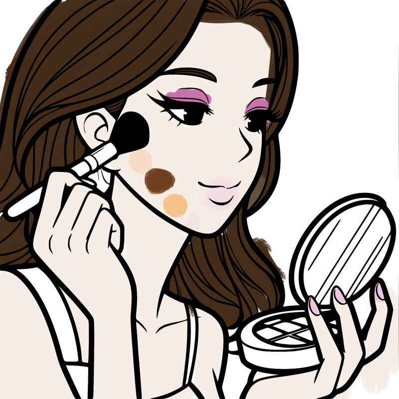 little girl putting on makeup