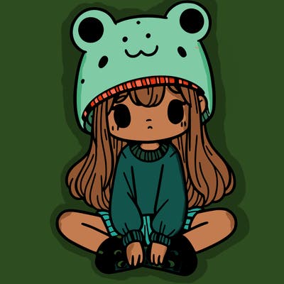 a girl wearing a frog hat and some frog socks