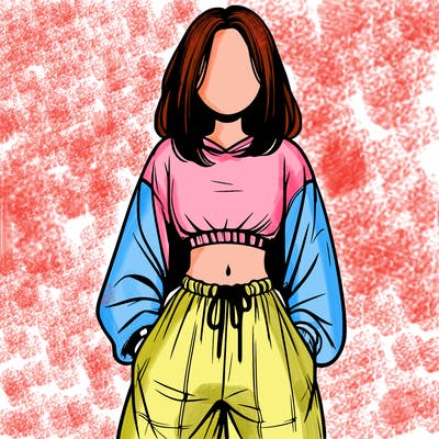 realistic girl faceless with baggy pants and a crop top