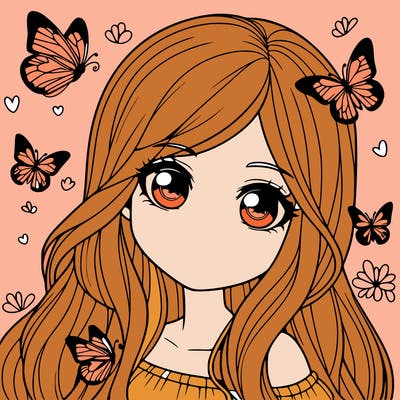 realistic girl with butterflies around her