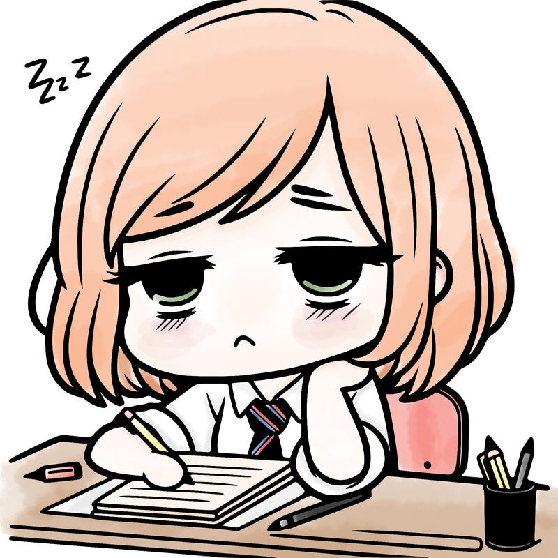 tired chibi girl at a desk