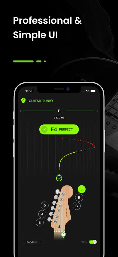 Guitar Tuner - GuitarTunio - Professionelle und einfache Benutzeroberfläche der Guitar Tunio App