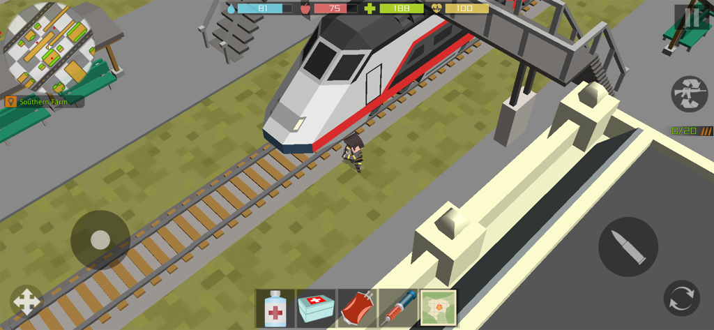 Pixel Zombie Hunter: Survival - Pixel Zombie Hunter Survival gameplay showing a pixel art character at a train station