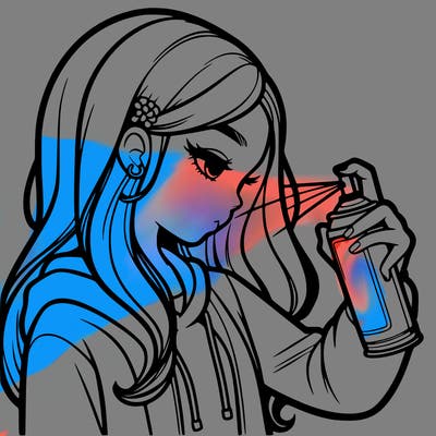 a realistic girl spray painting