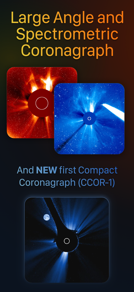 Screen displaying LASCO and CCOR-1 solar coronagraph data.