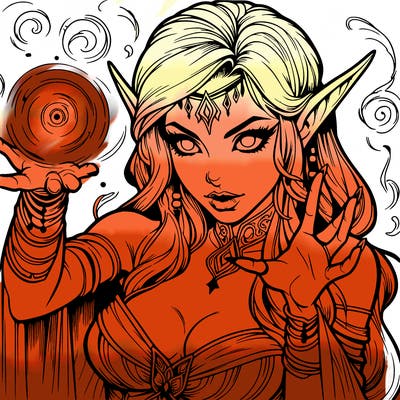 realistic scary beautiful elf sorceress casting spell