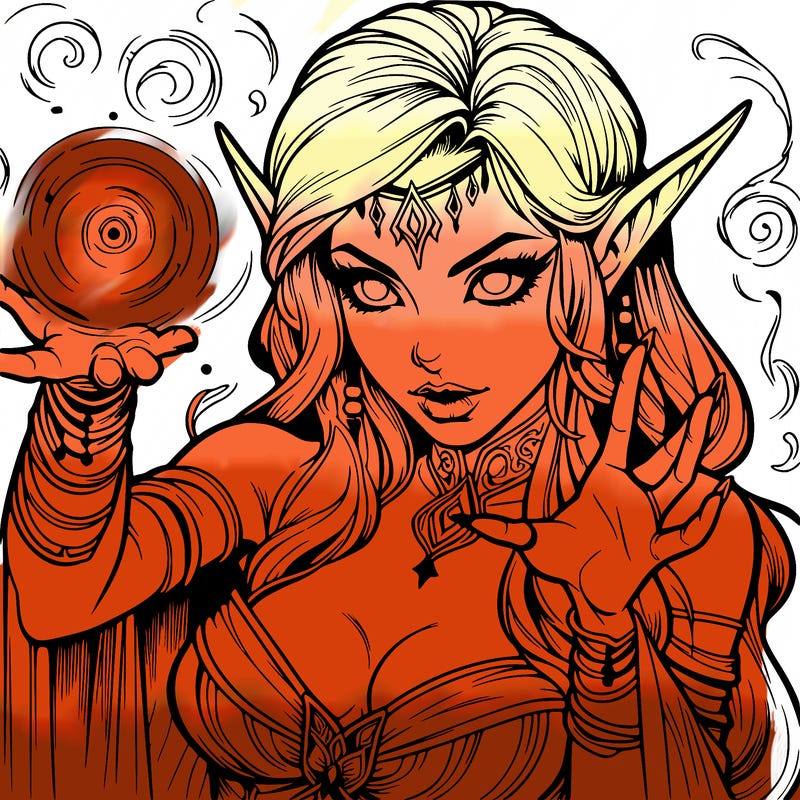 realistic scary beautiful elf sorceress casting spell