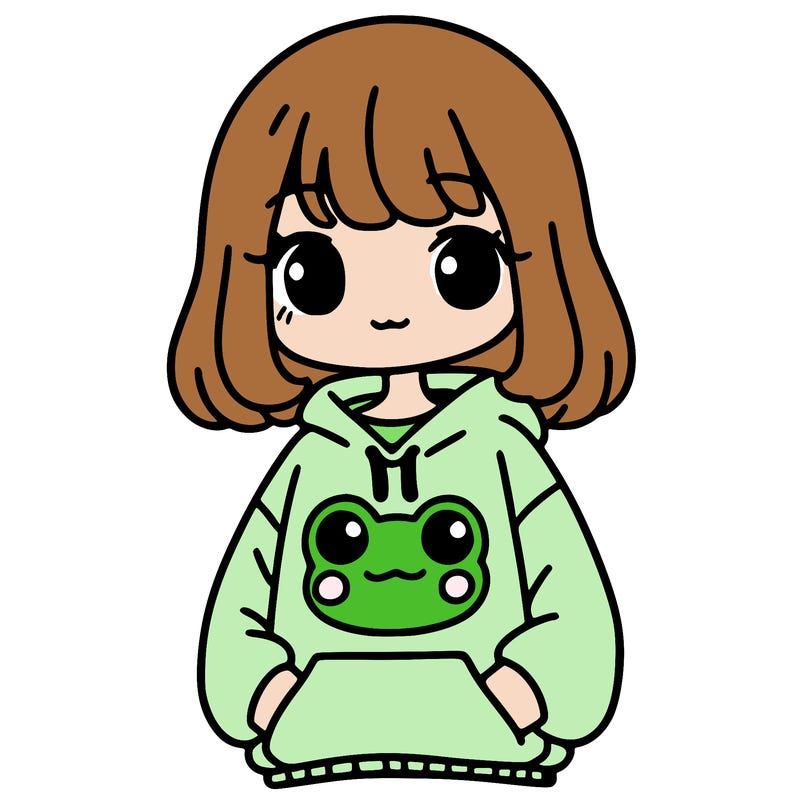 girl wearing frogging sweatshirt