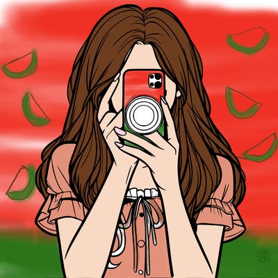 a realistic girl holding her phone taking pictures