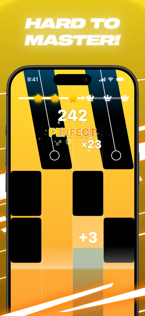 Gameplay screen of Tiles Pop Music Game showing tiles and a high score combo.