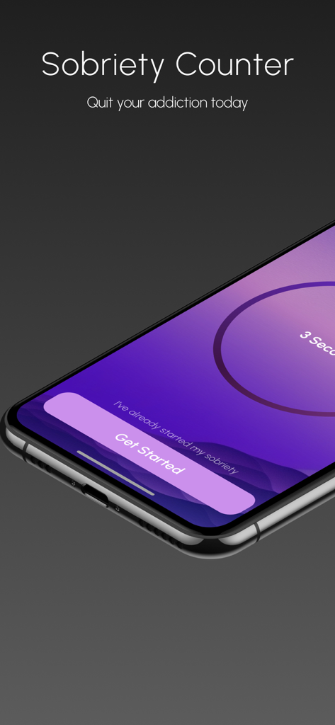 Sobriety Counter - Sobriety Counter mobile app onboarding screen on a smartphone featuring a Get Started button