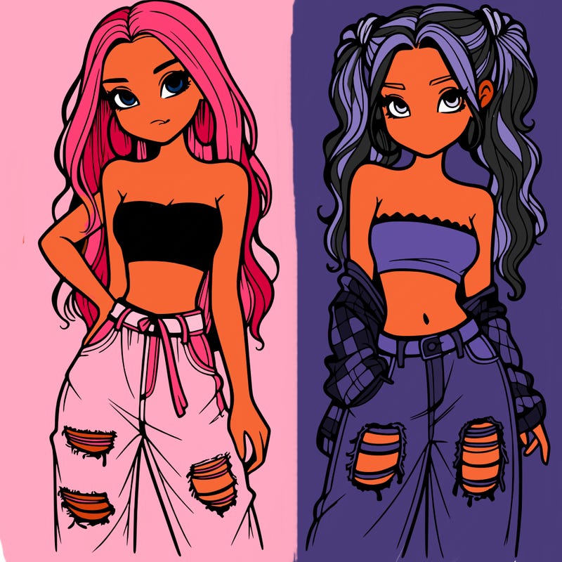 2 girls in crop tops and baggy jeans ripped