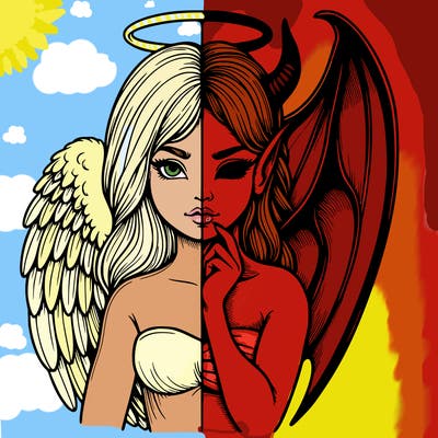 realistic angel half demon