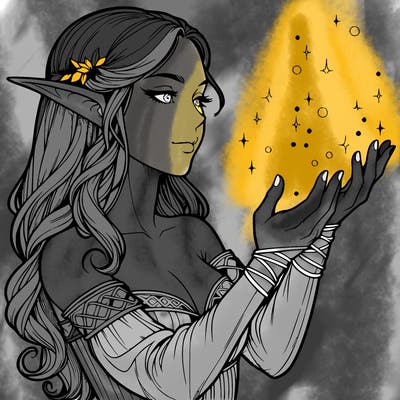 realistic elf girl doing magic