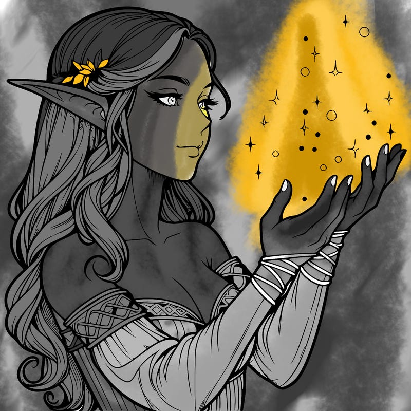 realistic elf girl doing magic