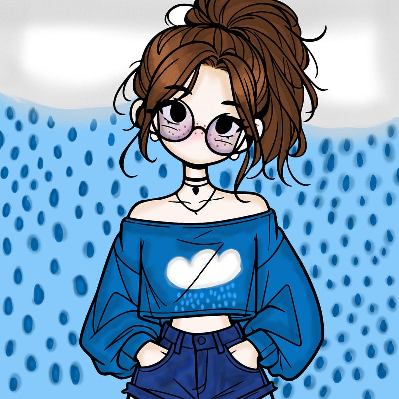 girl with a messy ponytail glasses a baggy crop top and jean shorts