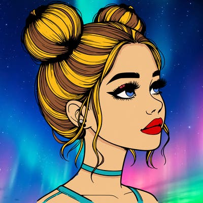 realistic girl with buns on the top of her head