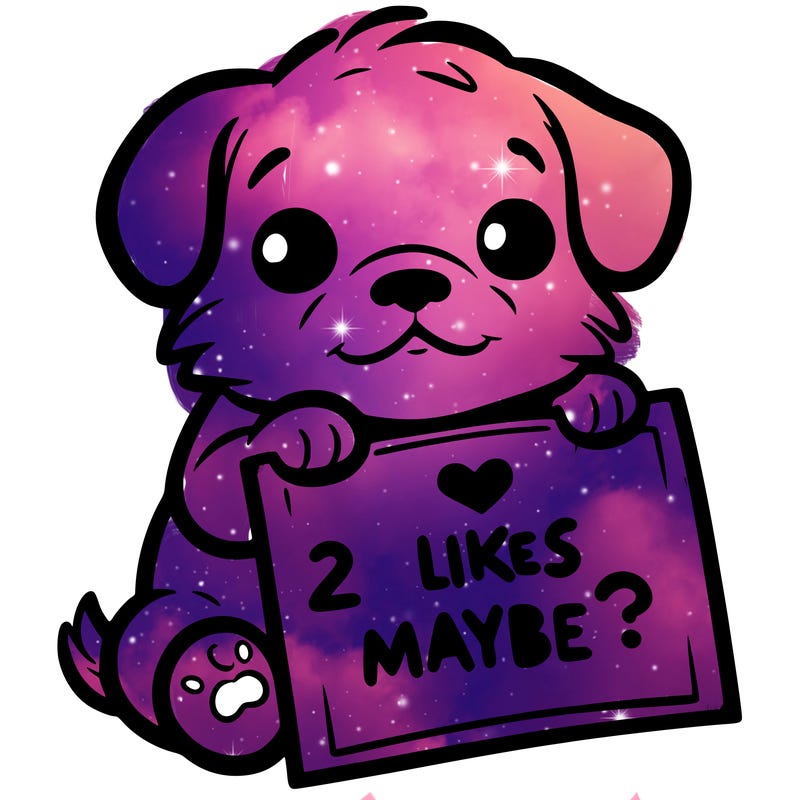 a puppy holding a sign that says 2 likes maybe?
