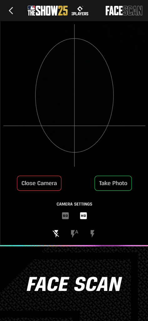 Camera interface for the Face Scan feature in the MLB The Show Companion App