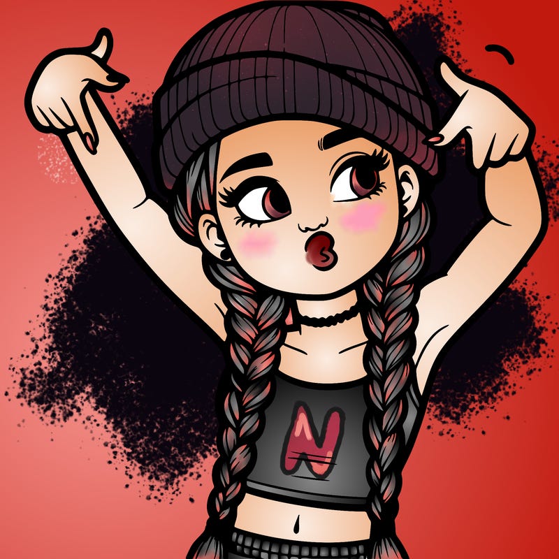 realistic teenage girl with braids and a beanie and crop top doing 🫶🏼