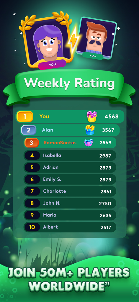 Water Sort Puzzle: Get Color - Weekly ranking leaderboard showing player positions and scores in Water Sort Puzzle Get Color