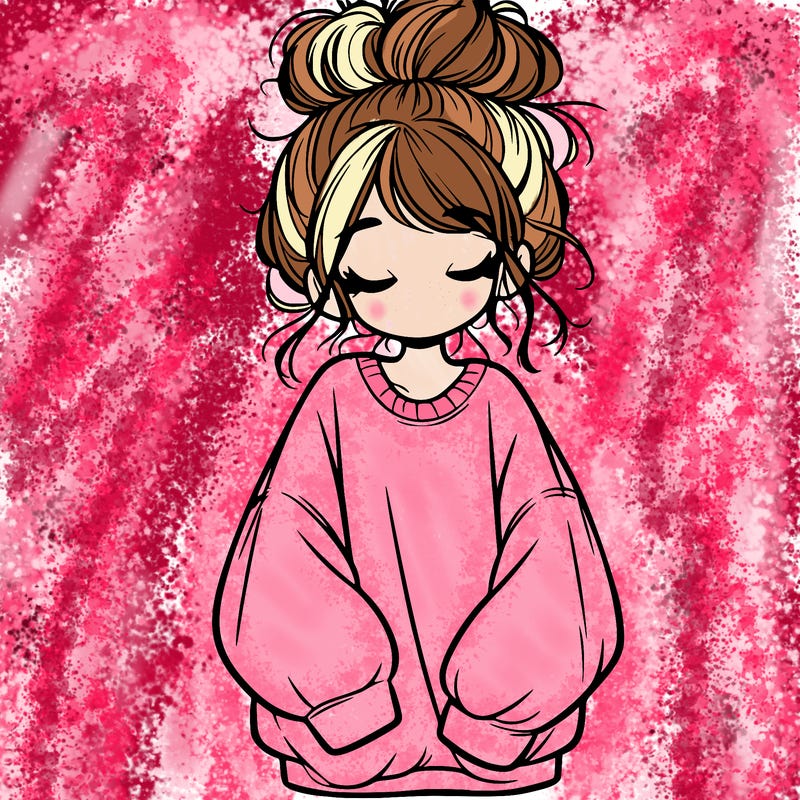 girl with baggy sweatshirt and messy bun