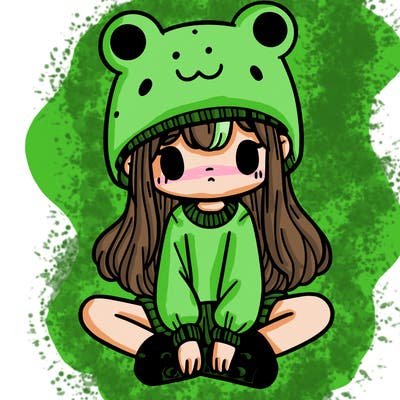 a girl wearing a frog hat and some frog socks