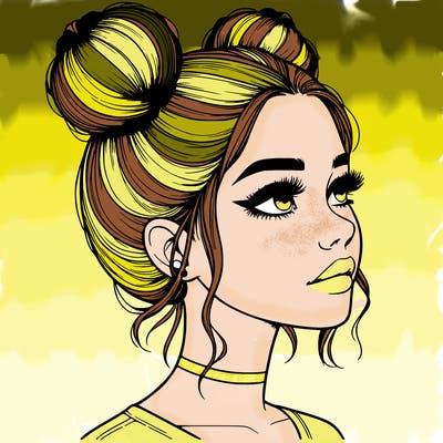 realistic girl with buns on the top of her head